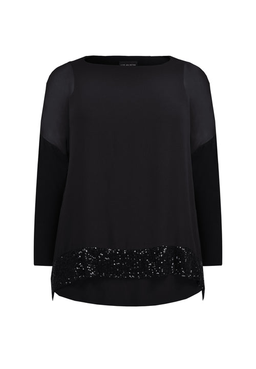 Black Sequin Hem Chiffon Overlayer Top