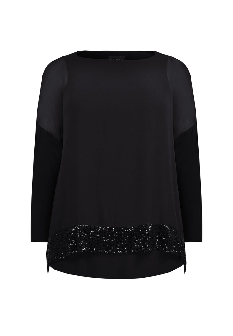 Black Sequin Hem Chiffon Overlayer Top