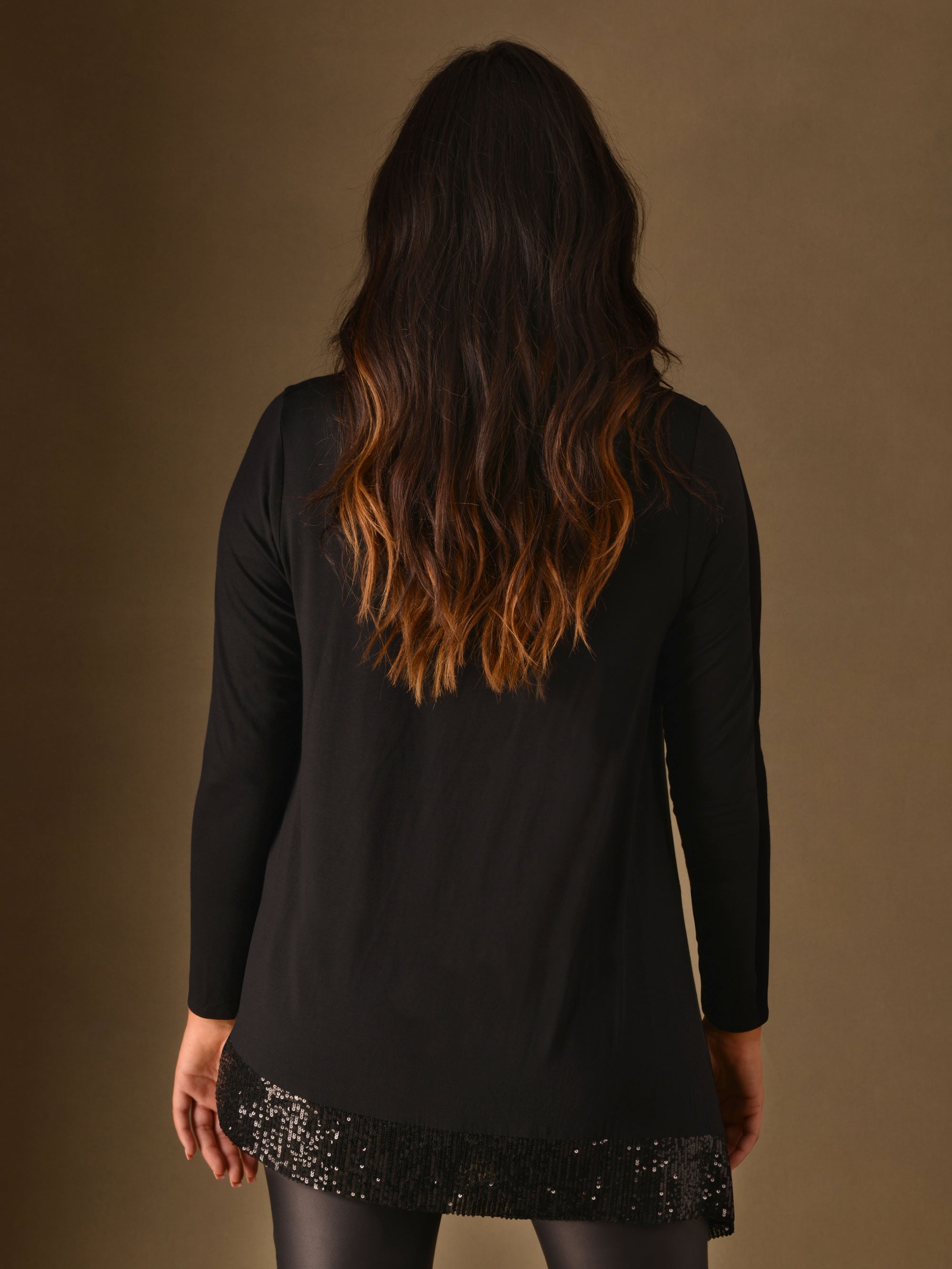 Black Assymetric Oversized Sequin Hem Jersey Top