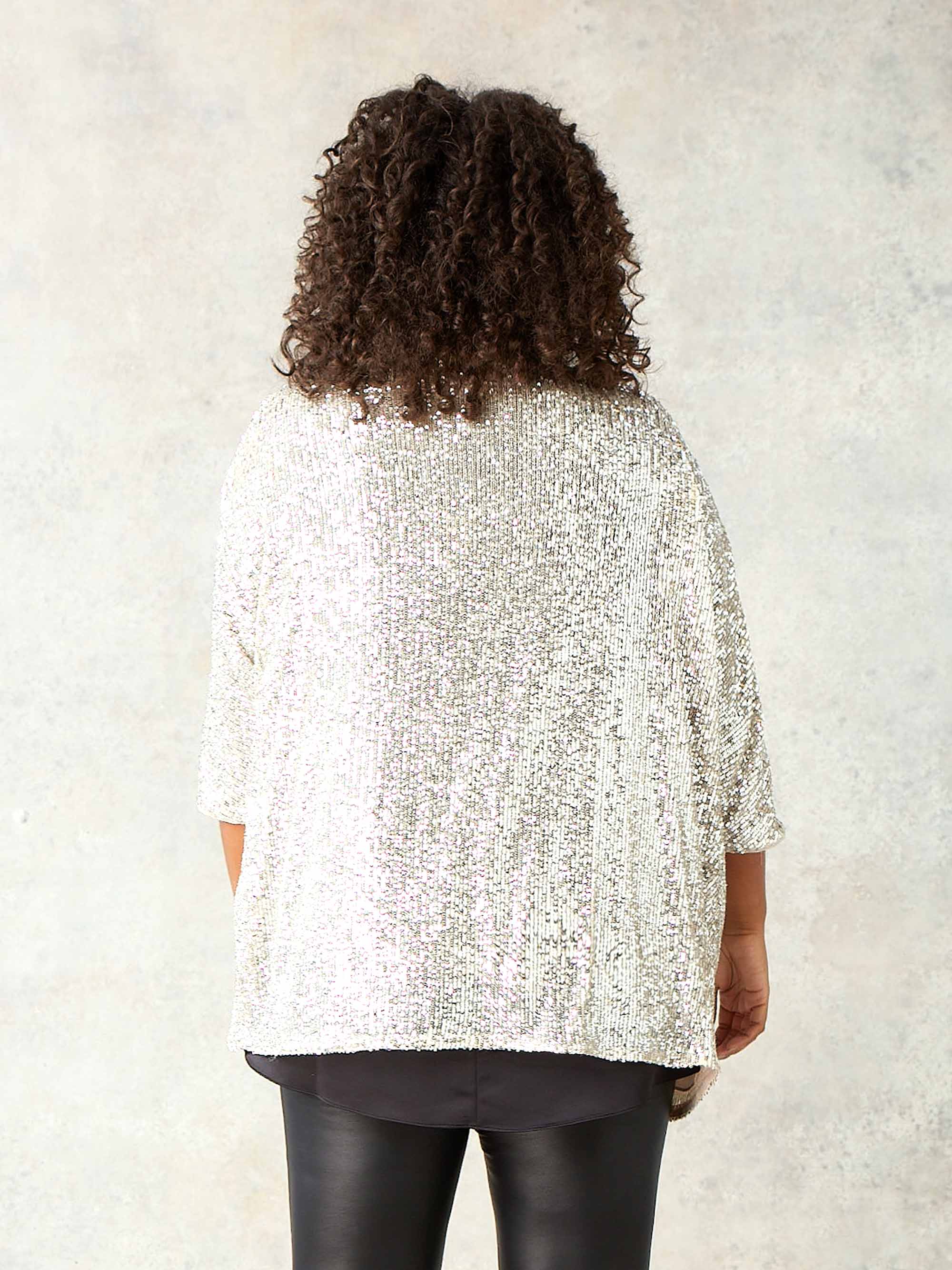 Champagne Batwing Sleeve Sequin Jacket