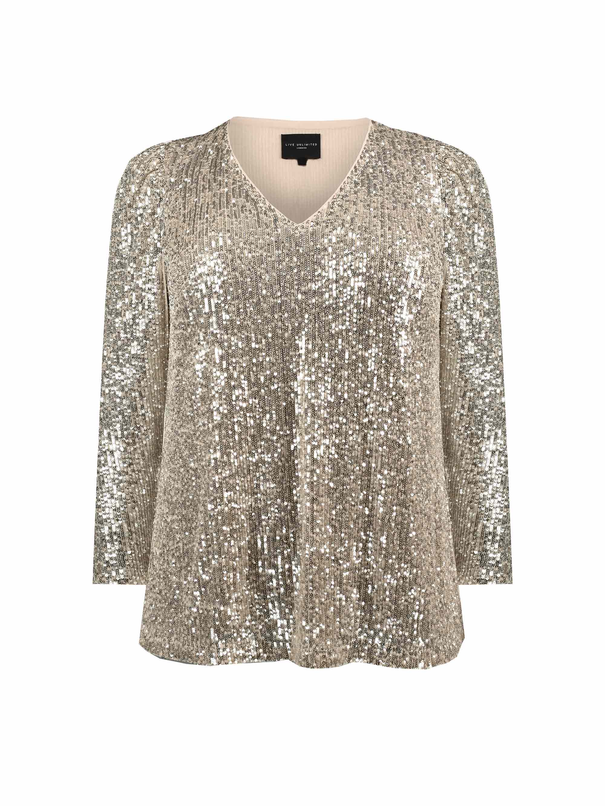 Champagne Puff Sleeve Sequin Top