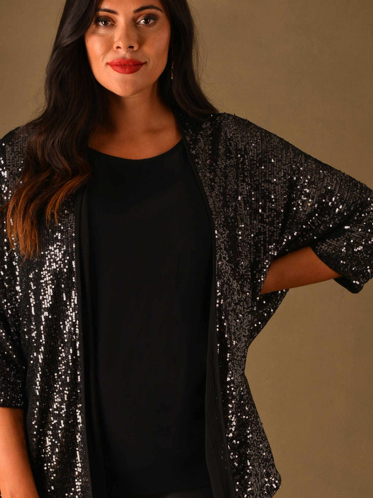 Gunmetal Batwing Sleeve Sequin Jacket