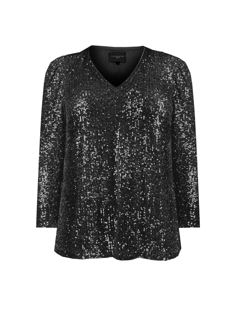 Gunmetal Puff Sleeve Sequin Top