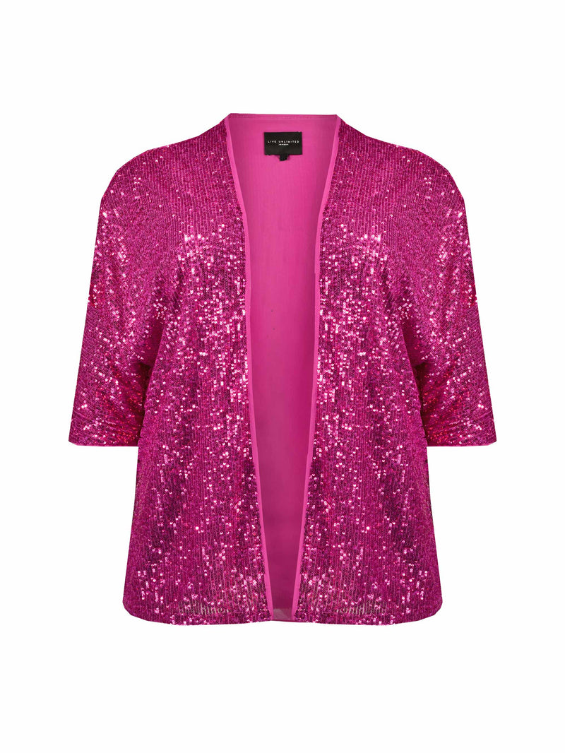 Pink Batwing Sleeve Sequin Jacket