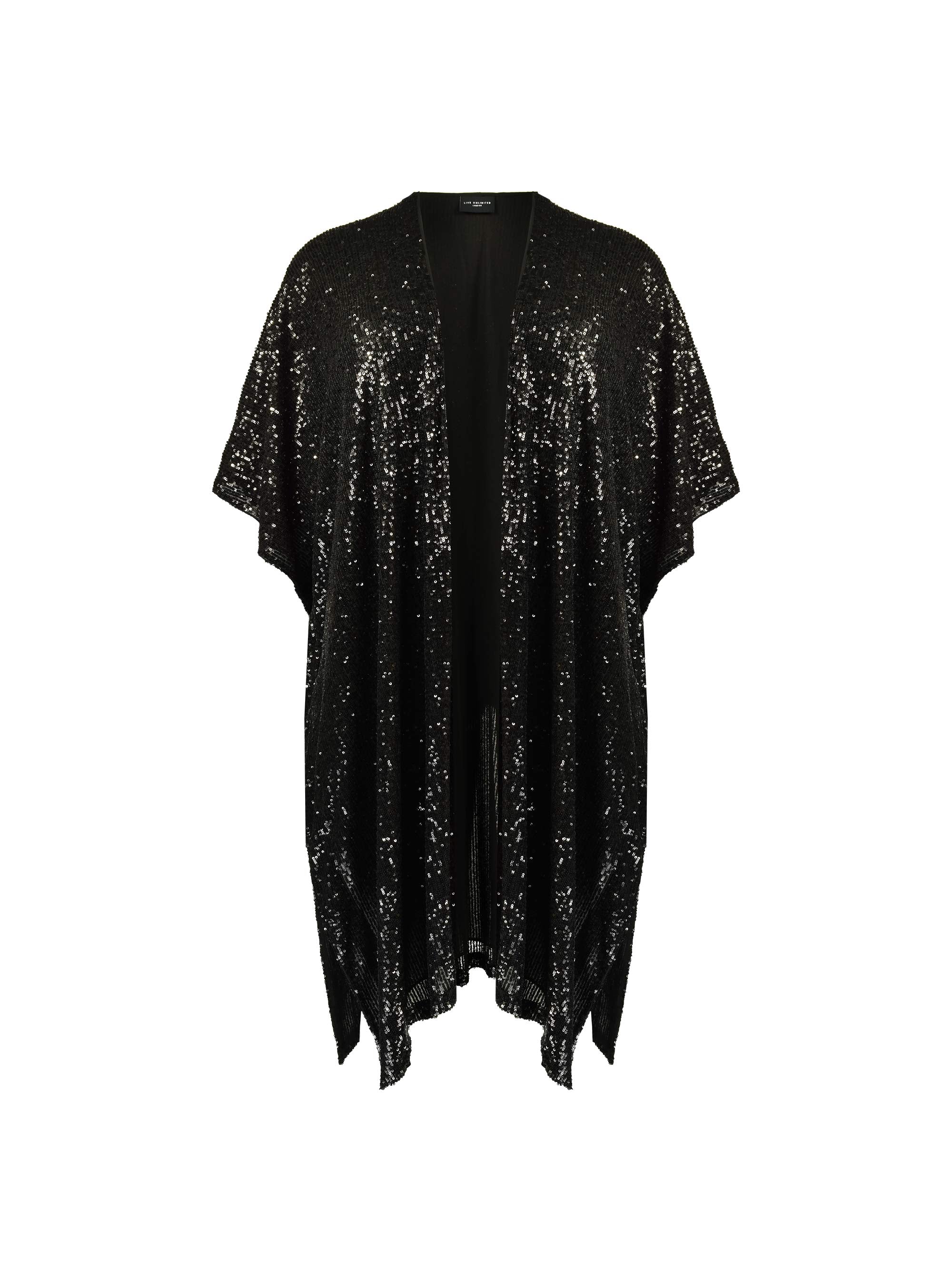 Black Sequin Longline Kimono