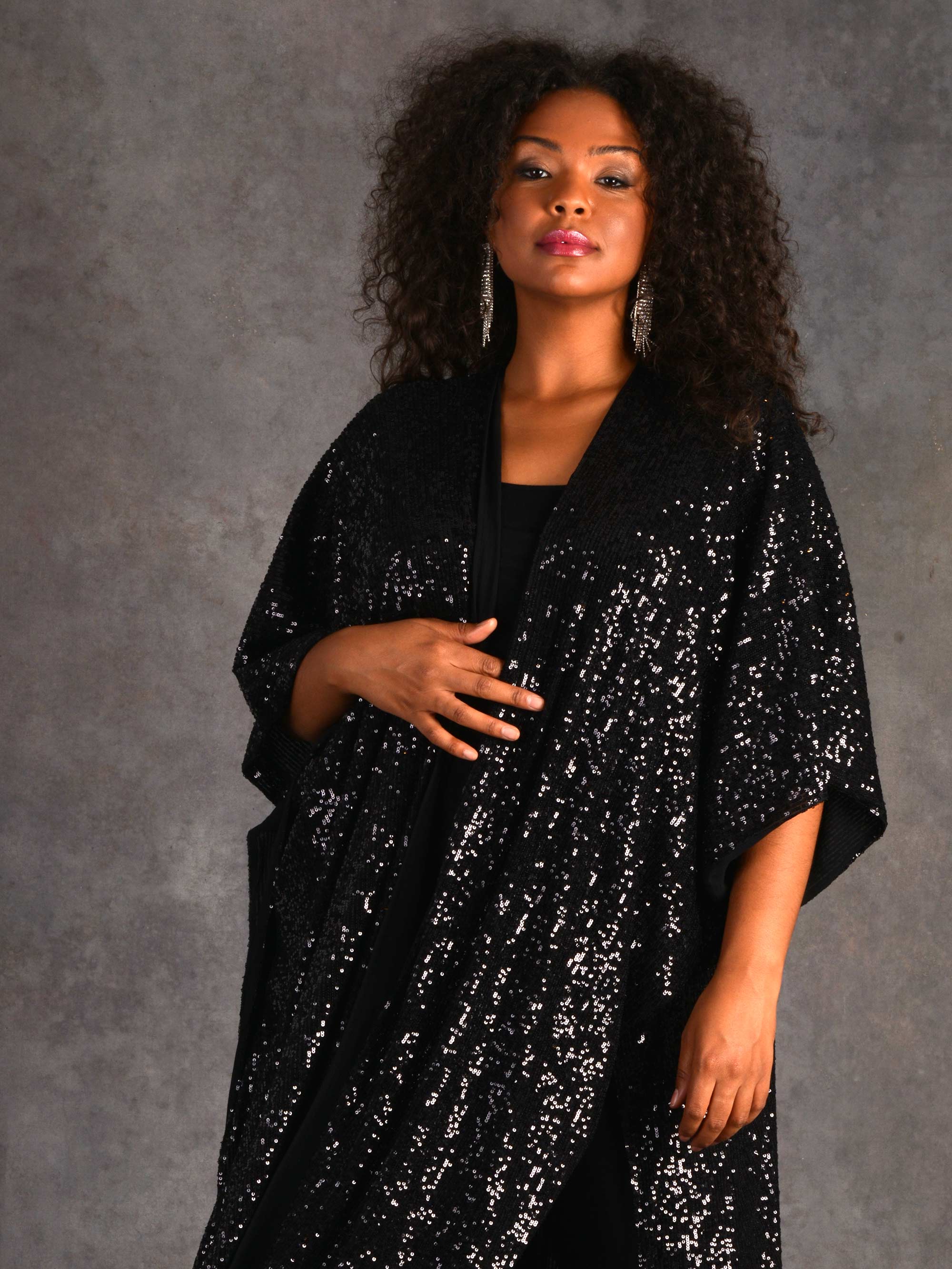 Black Sequin Longline Kimono