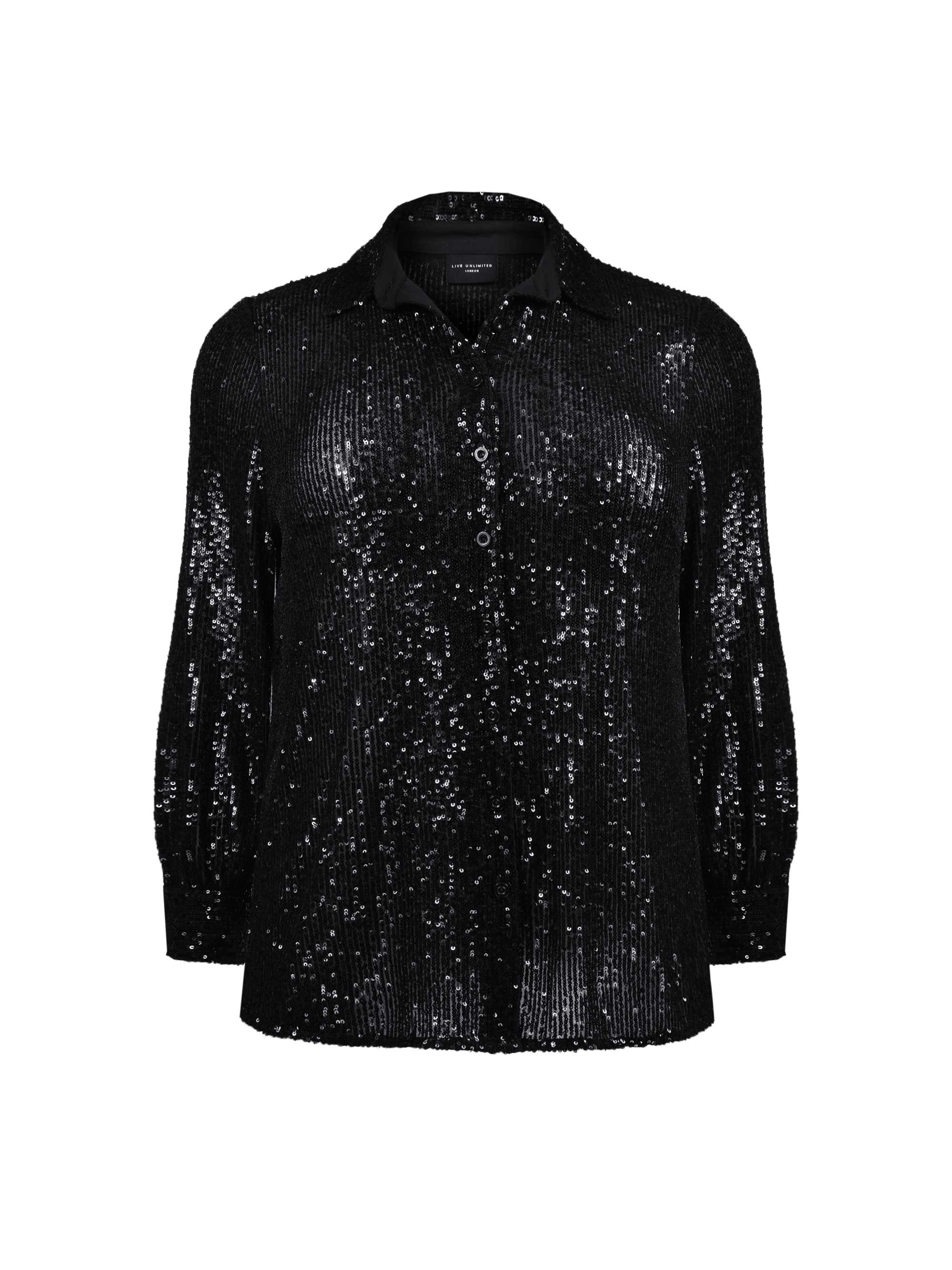 Black Sequin Longline Shirt