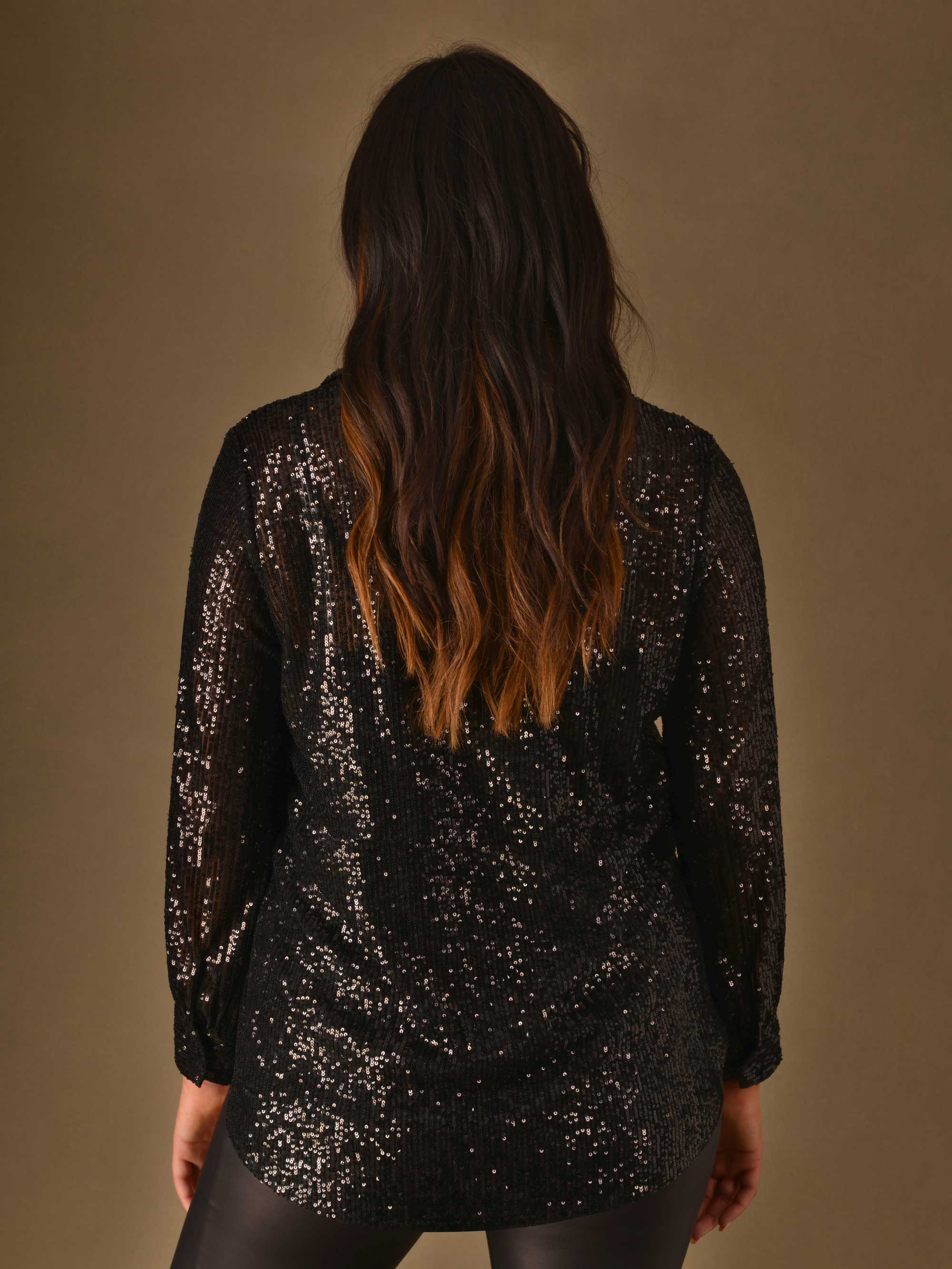 Black Sequin Longline Shirt