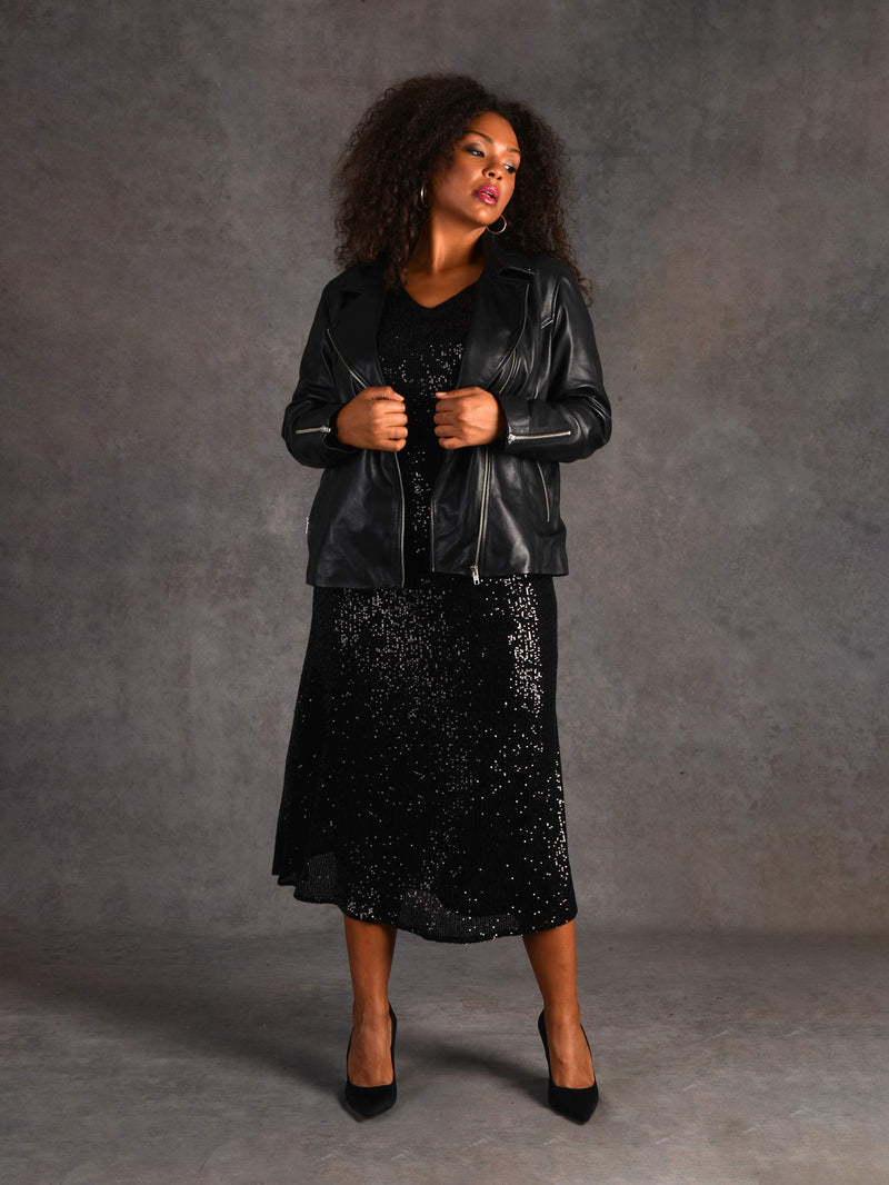 Black Sequin Midi Skirt