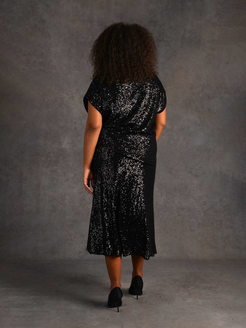 Black Sequin Midi Skirt
