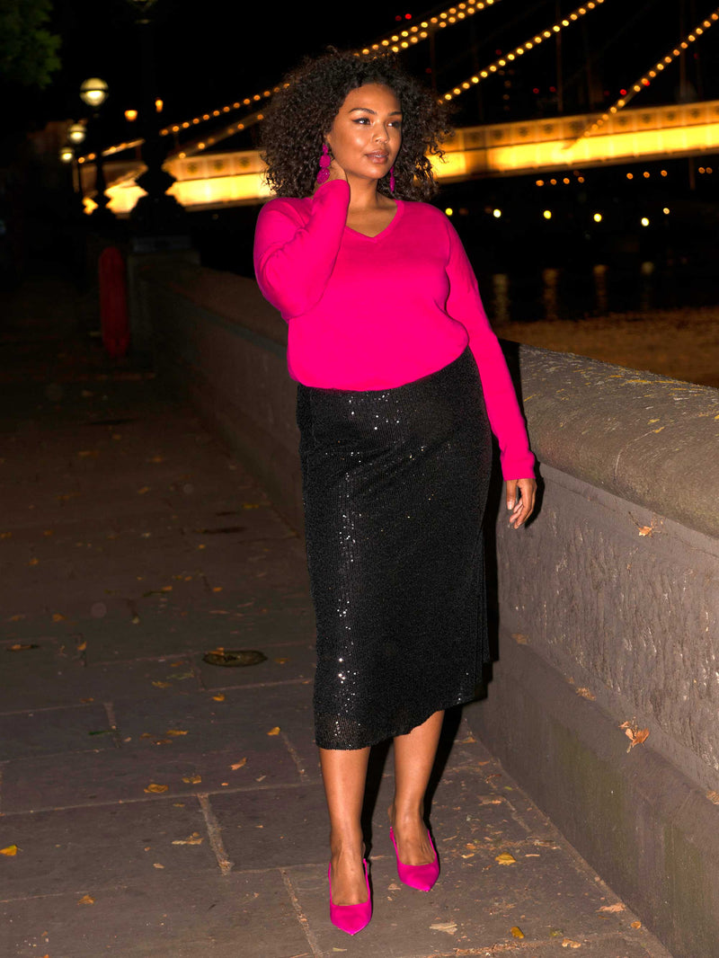 Black Sequin Midi Skirt