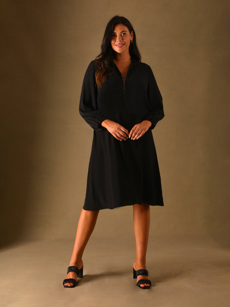 Black Viscose Zip Front Dress