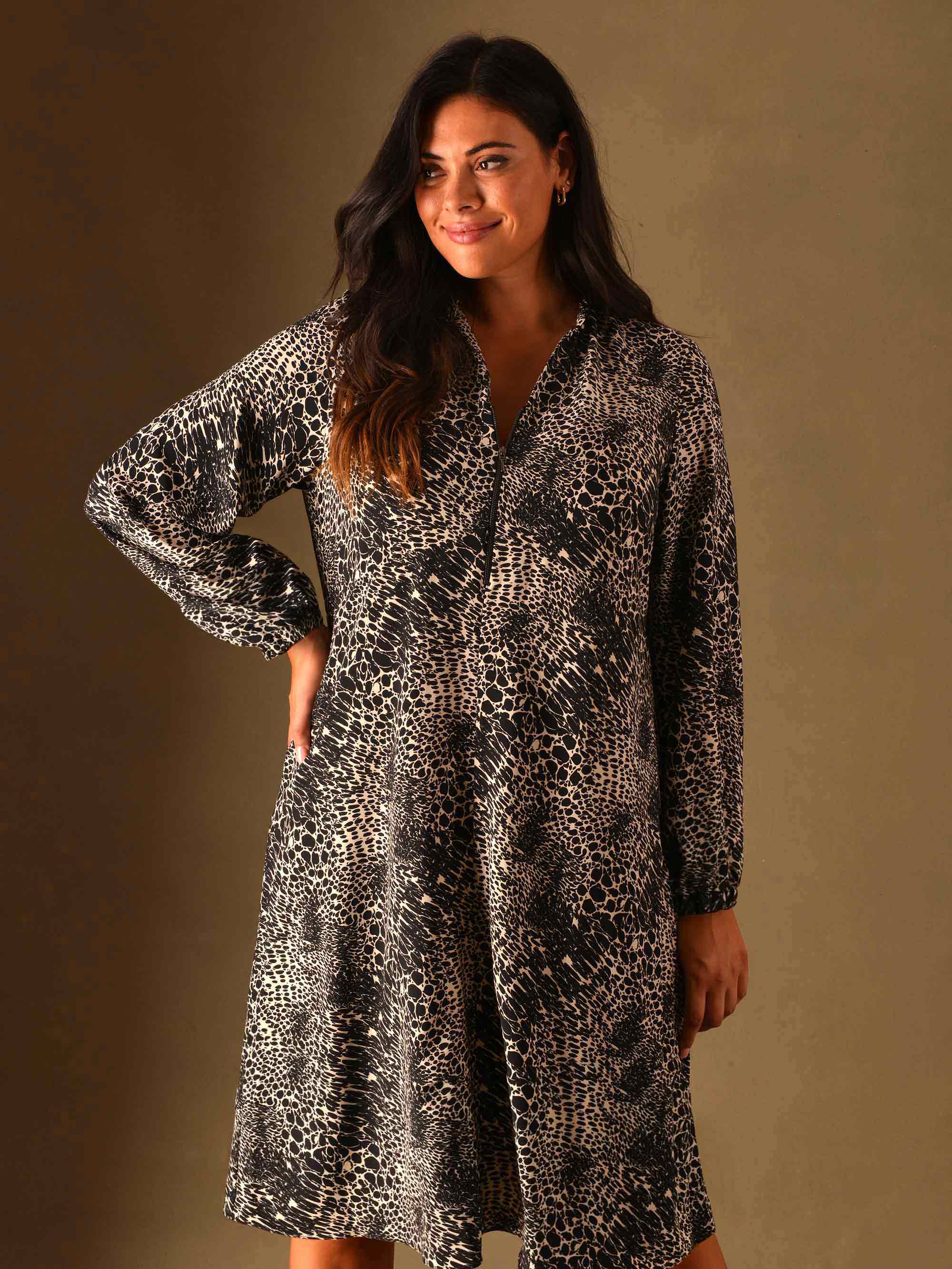 Mono Animal Print Zip Front Dress