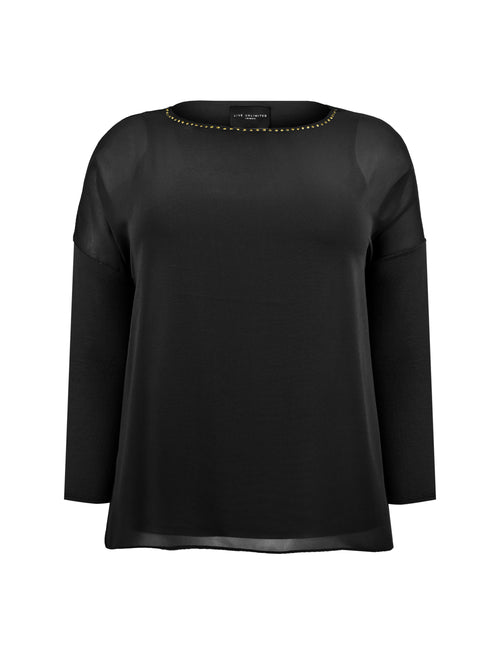 Black Stud Detail Overlay Top