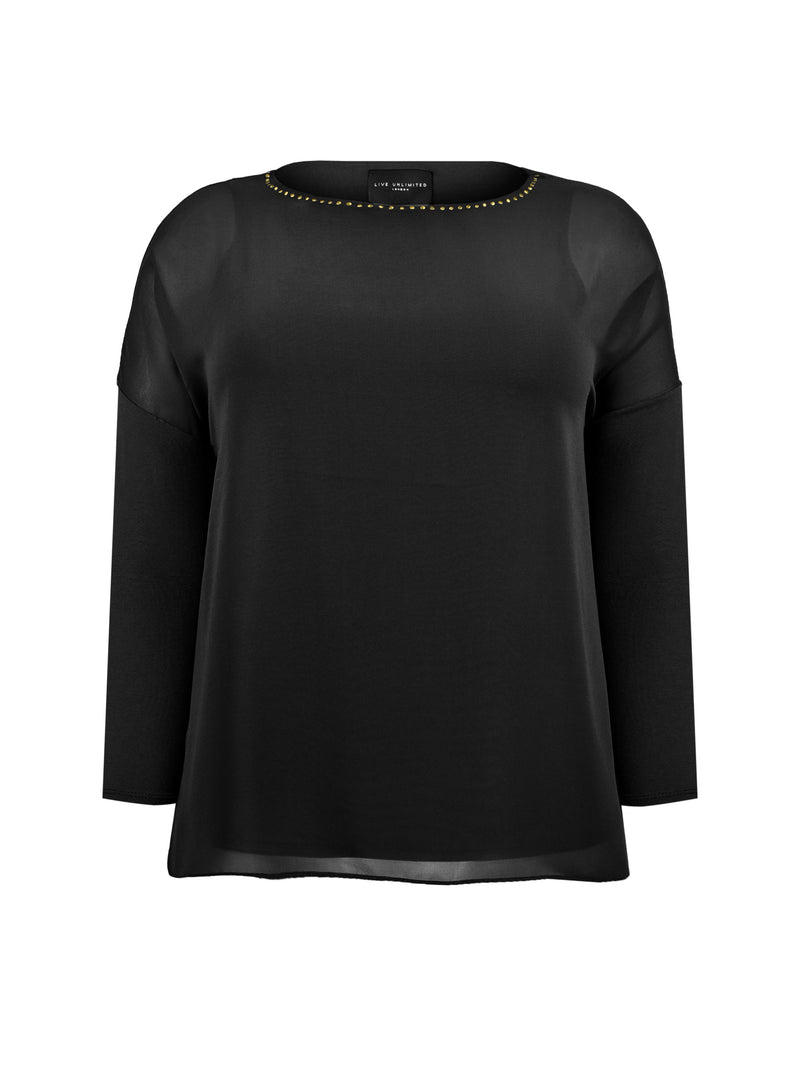 Black Stud Detail Overlay Top