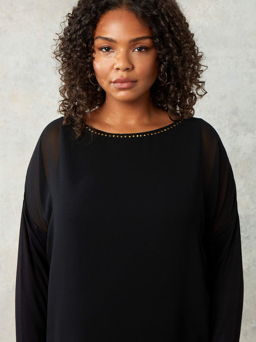 Black Stud Detail Overlay Top
