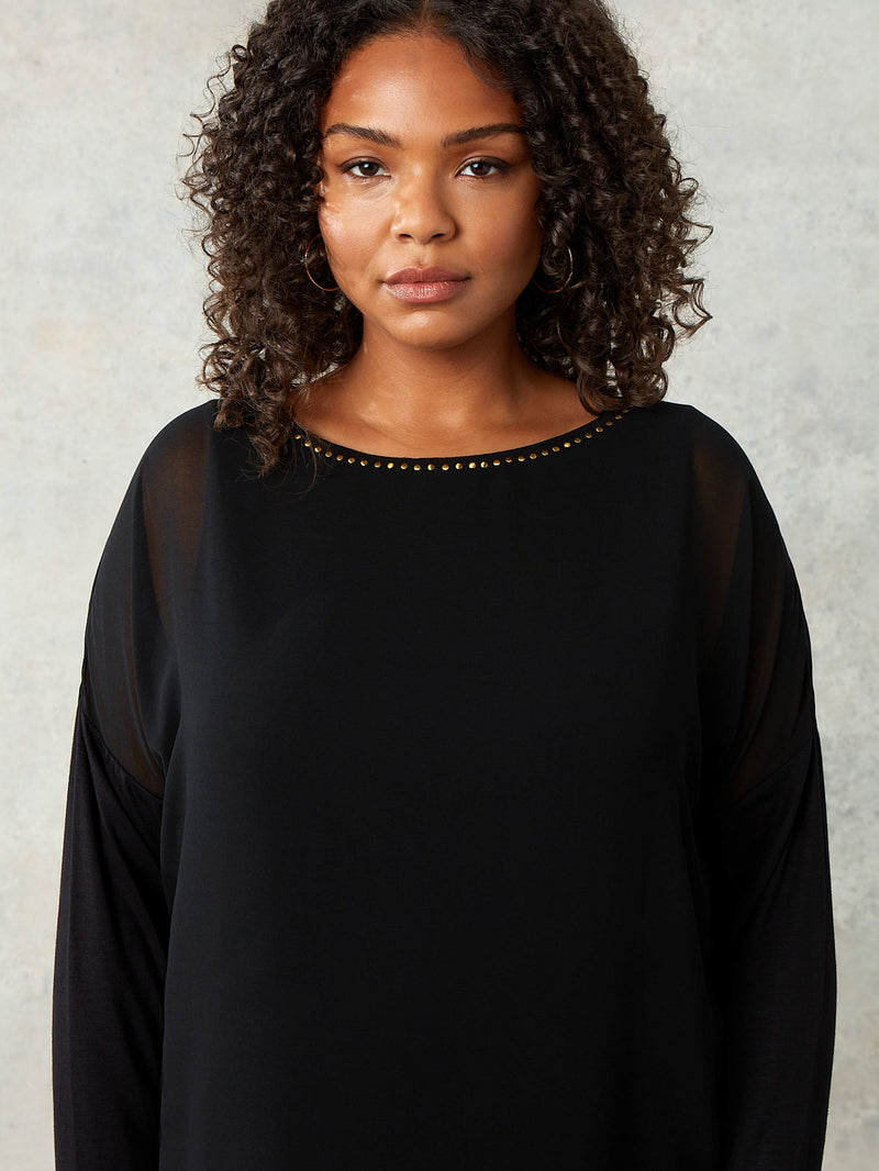 Black Stud Detail Overlay Top