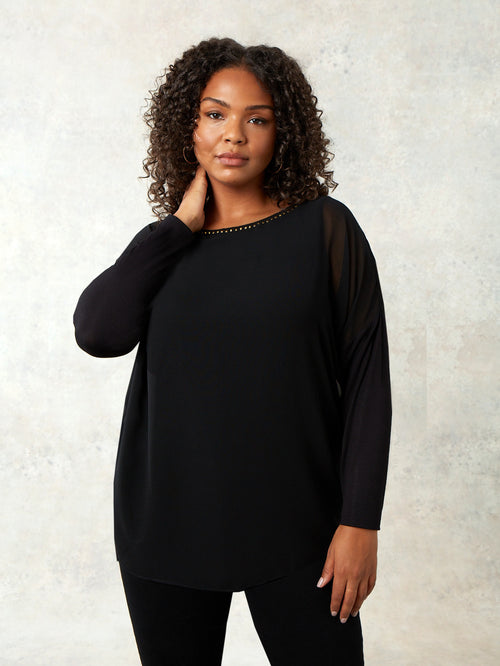 Black Stud Detail Overlay Top