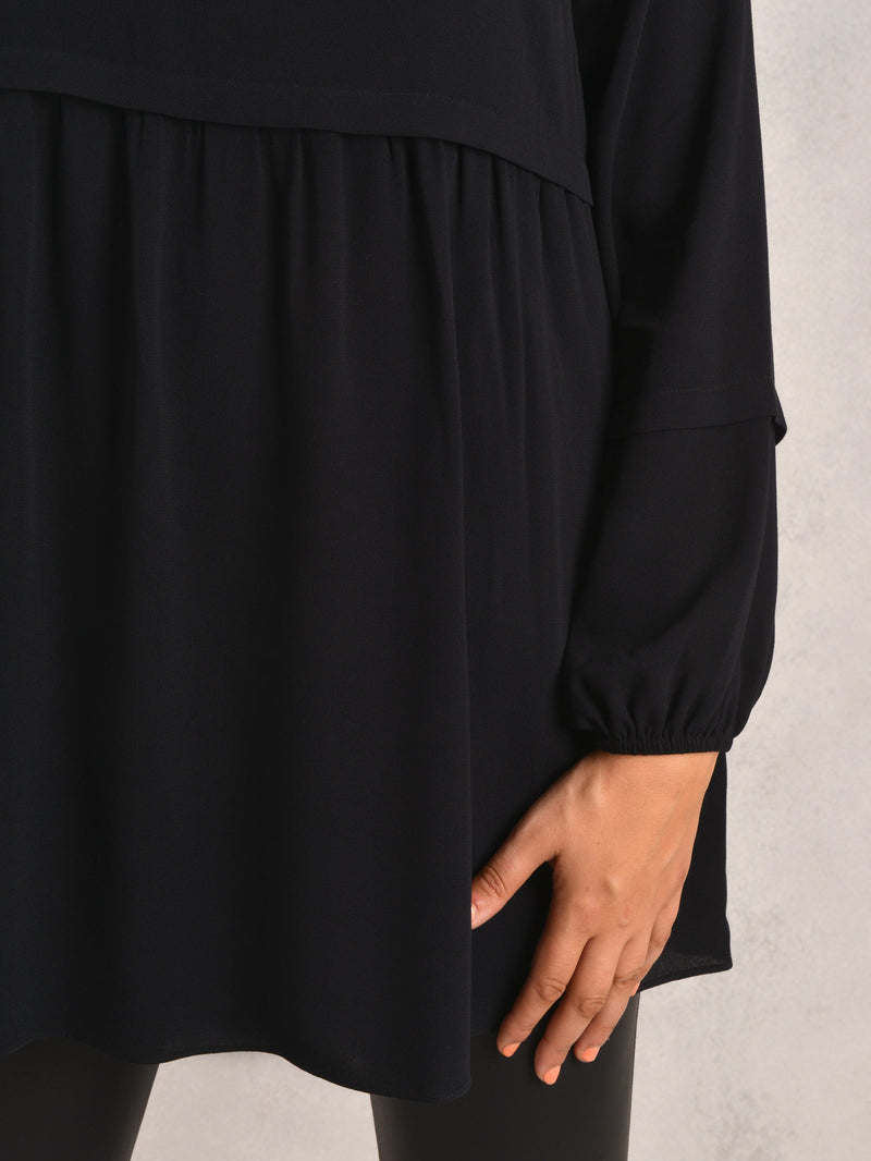 Black Viscose Long Sleeve Peplum Top