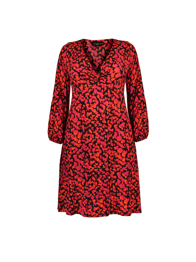 Pink Abstract Print Twist Front Jersey Dress