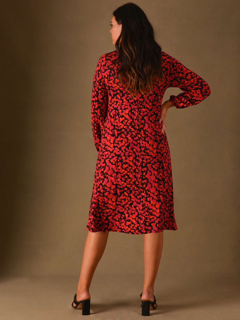 Pink Abstract Print Twist Front Jersey Dress