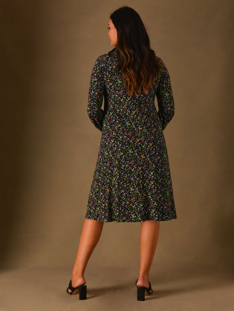 Multi Ditsy Print Twist Front Jersey Dress
