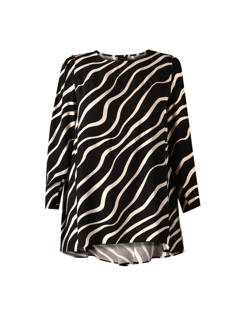 Black & Ivory Swirl Print Viscose High Low Hem Tunic