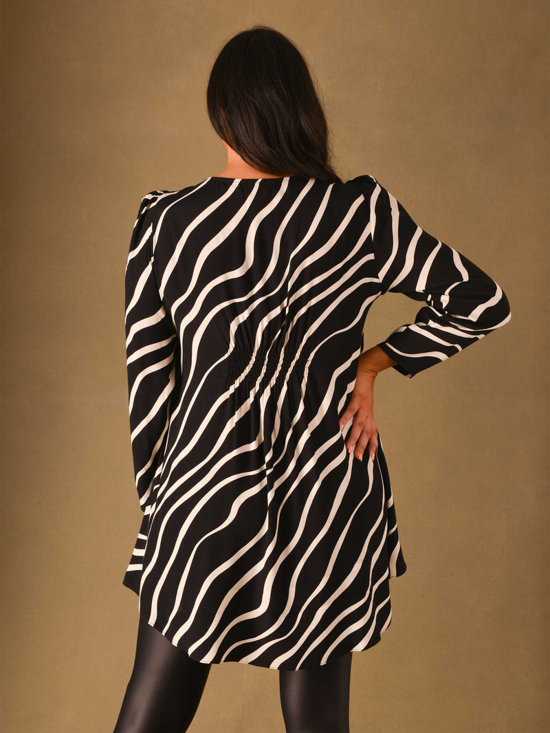 Black & Ivory Swirl Print Viscose High Low Hem Tunic