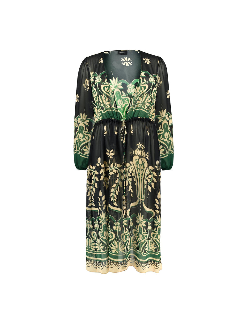 Black & Green Placement Print Longline Kimono