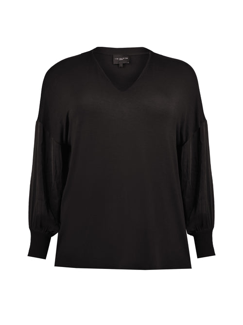 Black Satin Sleeve Jersey Top