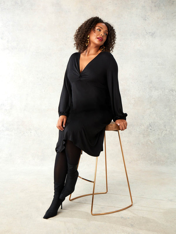 Black Knot Front Jersey Dress