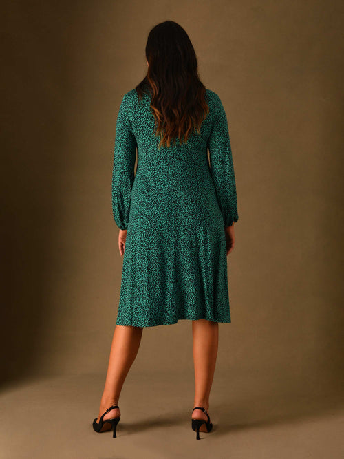 Green Heart Print Knot Front Jersey Dress
