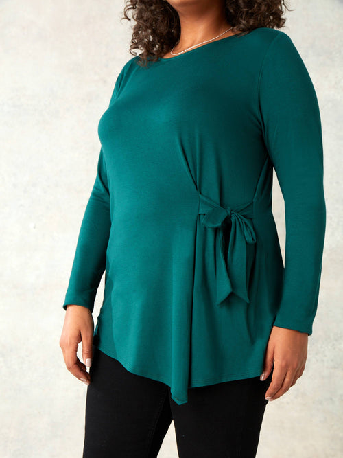 Green Tie Side Drape Jersey Top