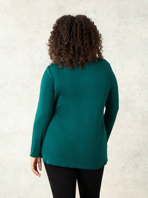 Green Tie Side Drape Jersey Top