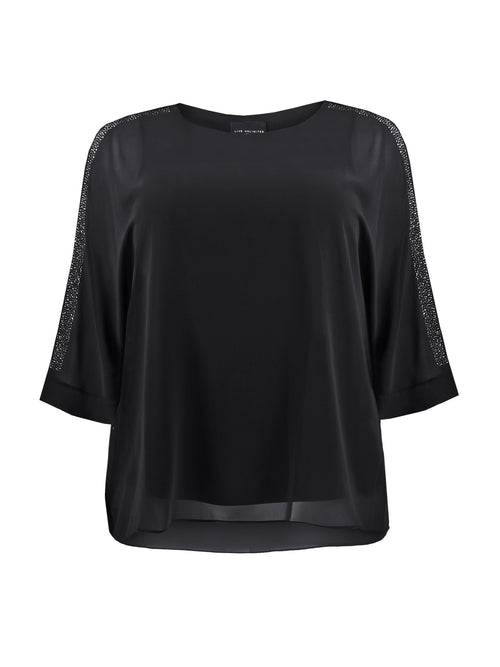 Black Studded Shoulder Overlayer Top