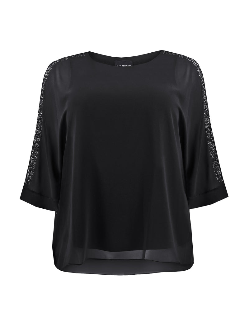 Black Studded Shoulder Overlayer Top