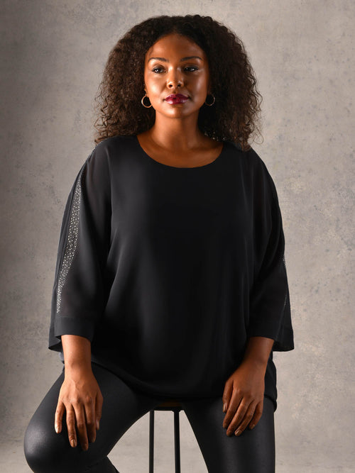 Black Studded Shoulder Overlayer Top