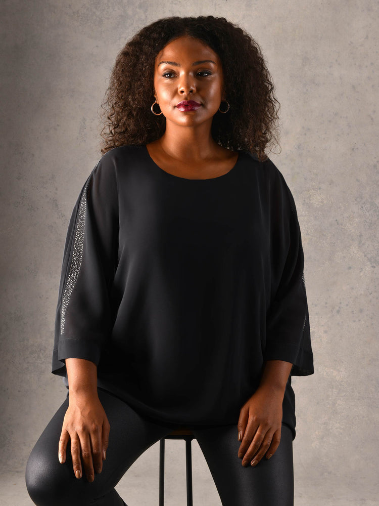 Black Studded Shoulder Overlayer Top