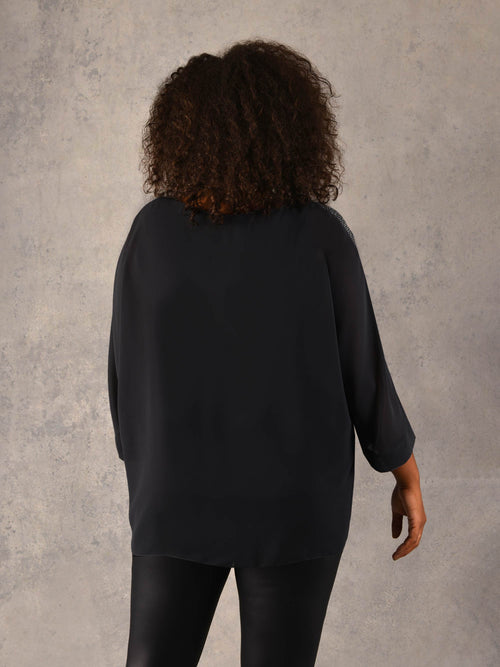 Black Studded Shoulder Overlayer Top