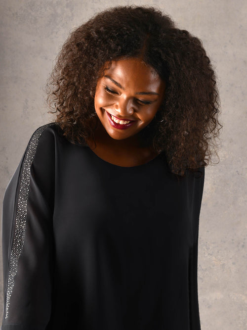 Black Studded Shoulder Overlayer Top