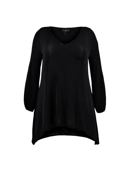 Black Shimmer Hanky Hem Jersey Top