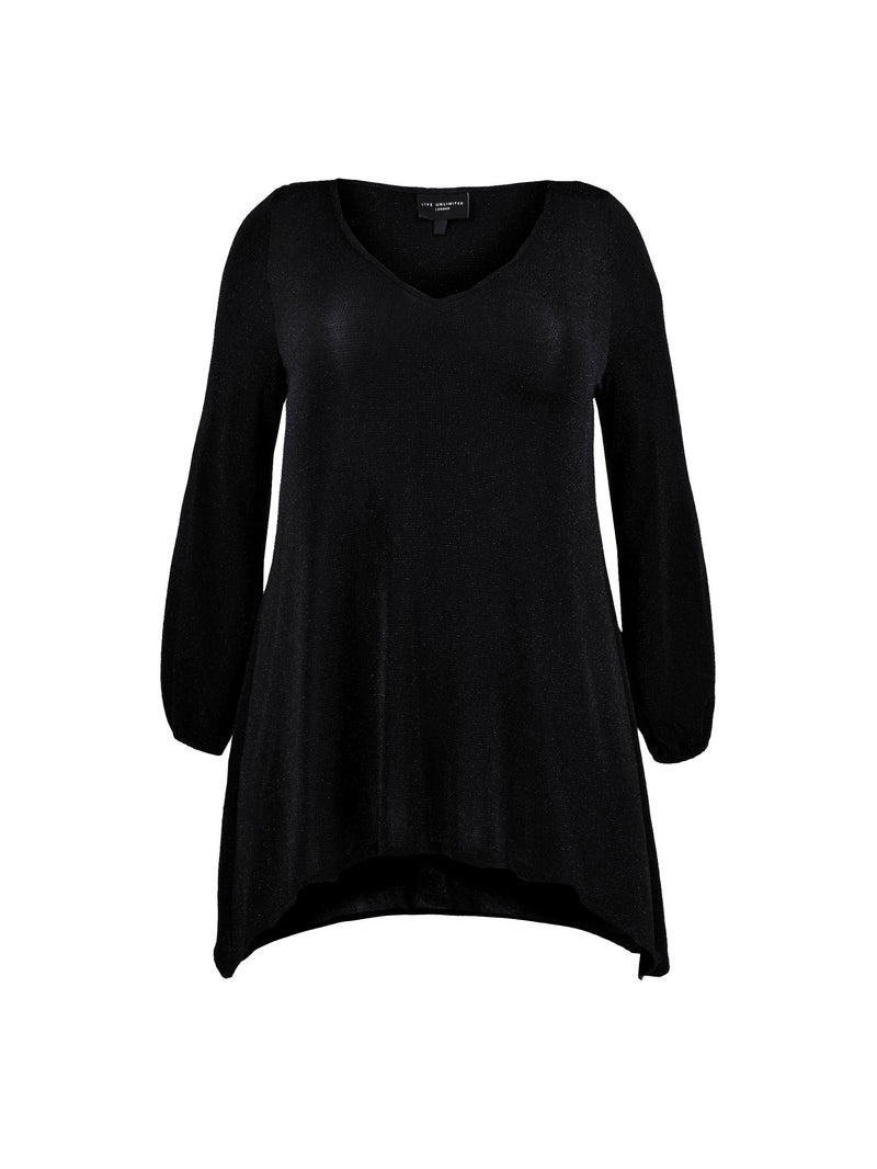 Black Shimmer Hanky Hem Jersey Top