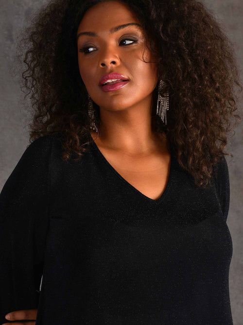 Black Shimmer Hanky Hem Jersey Top