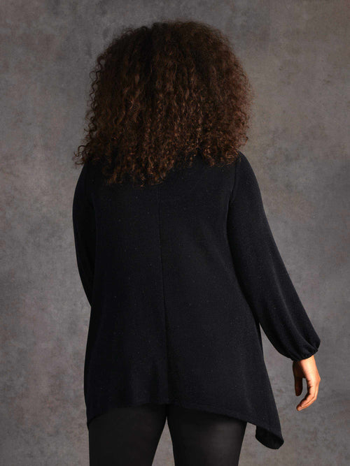 Black Shimmer Hanky Hem Jersey Top
