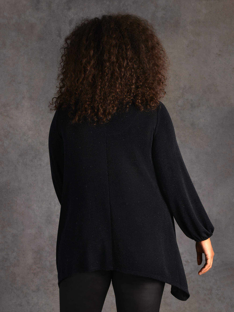 Black Shimmer Hanky Hem Jersey Top