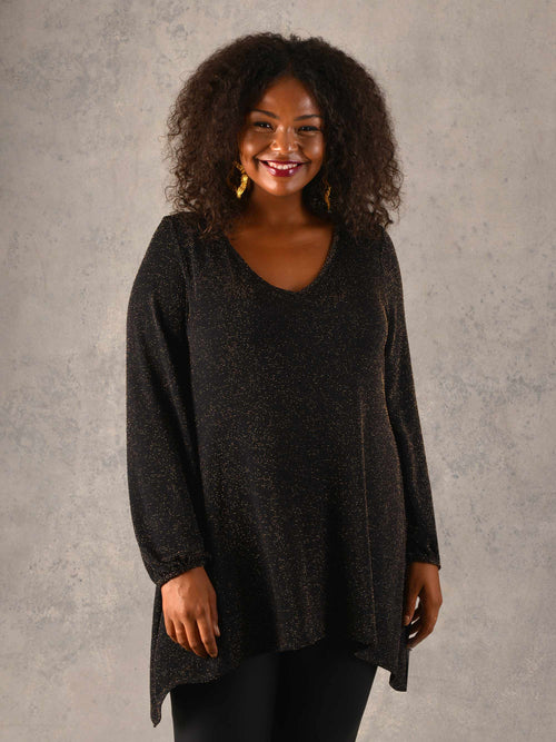 Gold Shimmer Hanky Hem Jersey Top