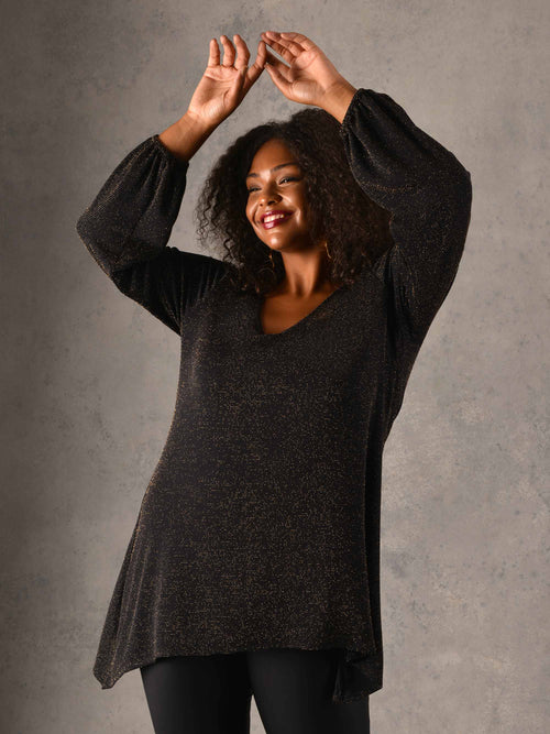 Gold Shimmer Hanky Hem Jersey Top