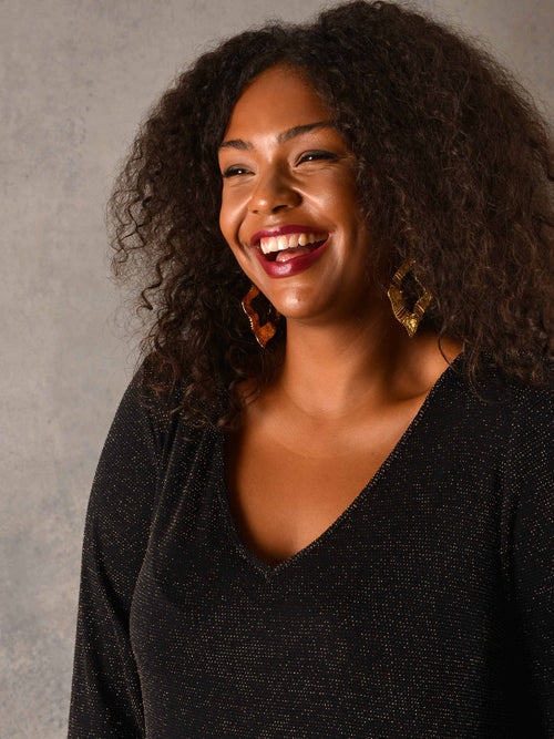 Gold Shimmer Hanky Hem Jersey Top