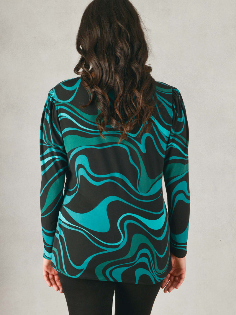 Blue Swirl Print Wrap Jersey Top