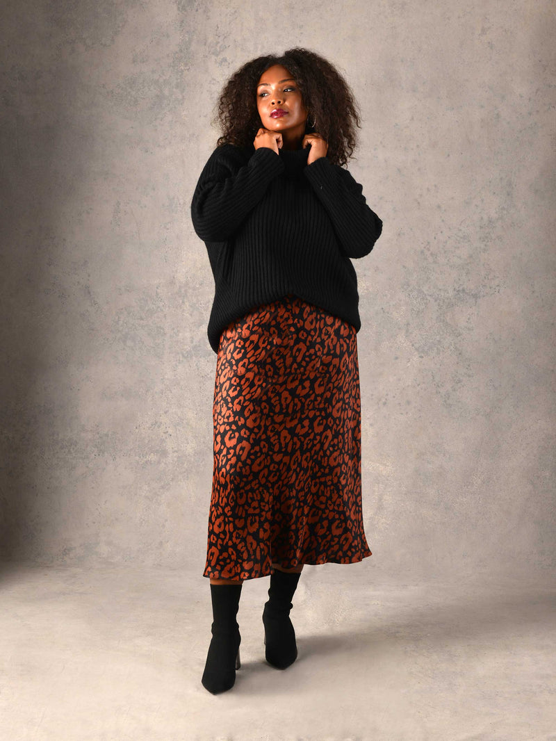 Leopard Print Viscose Bias Cut Skirt
